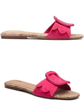 Birdies Pink Scalloped Slide Sandals